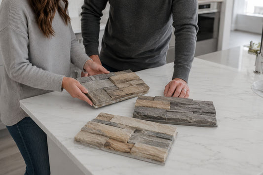 Black Bear Mountain Stone - Stone Veneer - Homeowners Reviewing Stone Veneer Samples