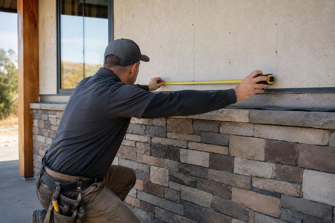 Black Bear Mountain Stone - Stone Veneer - Professional Installer Taking Measurements