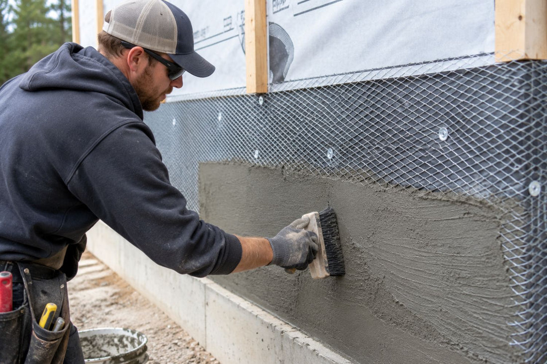 Black Bear Mountain Stone - Stone Veneer - Professional Installer Preparing the Substrate for a Stone Veneer Installation
